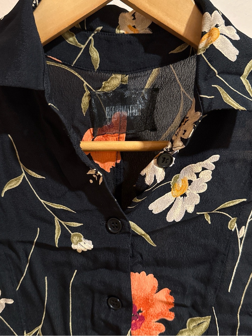 Reformation Black Floral Button-Front Short Sleeve Dress - Picture 5 of 6